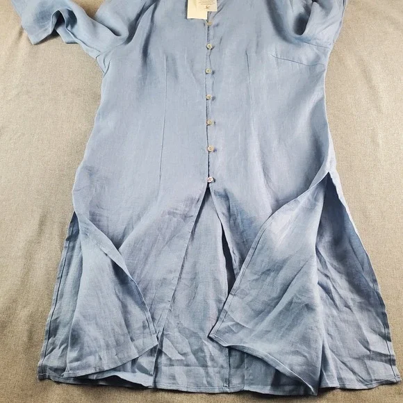 Lintico Womens Shirt Dress Tunic XL Blue 100% Linen Dillon Lagenlook Hand Button - Picture 4 of 12
